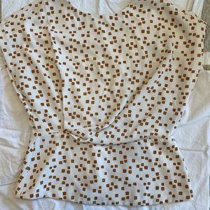 MM Lafleur Nevji Zipup Back Lined Blouse Shirt Large Pleat Beige Orange